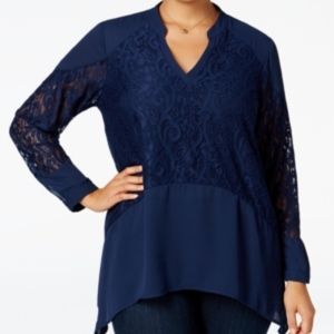 NY Collection Lace Inset Blouse Top NWT Sz 1X NEW